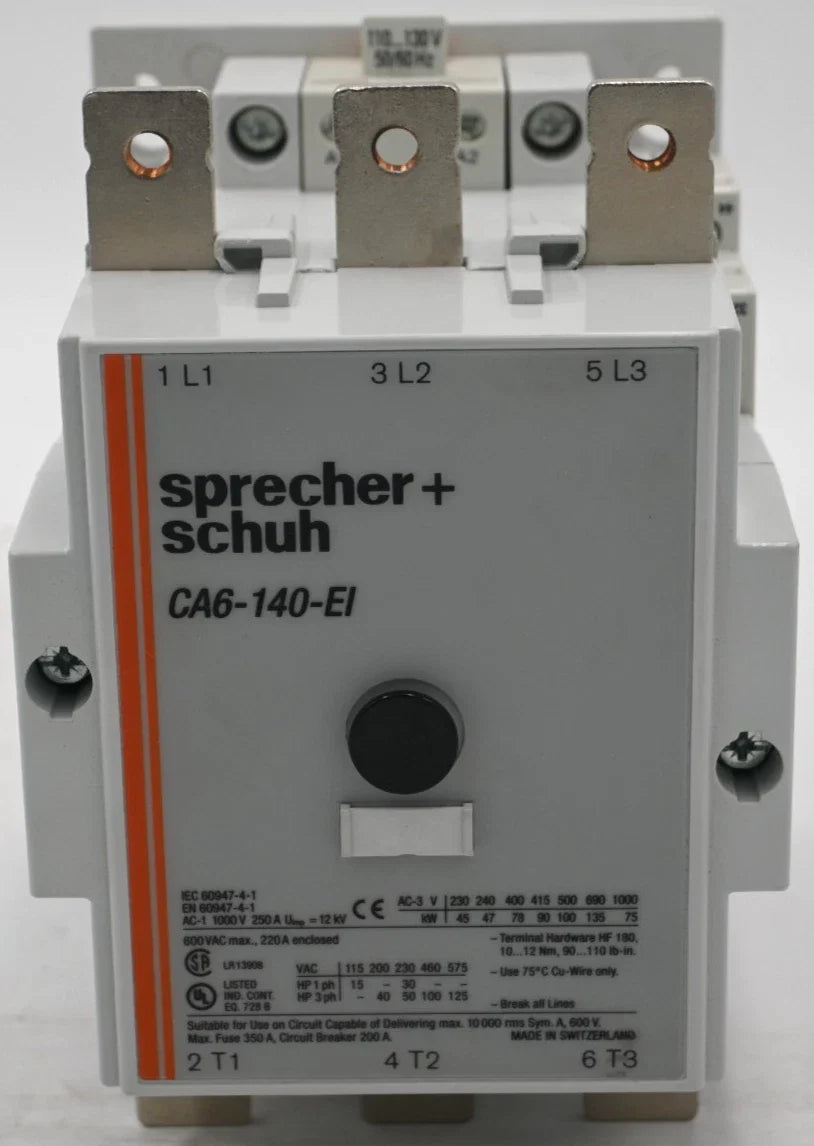 Sprecher + Schuh CA6-140-EI 3-Pole IEC Contactor 140A 110–130VAC Coil Industrial Motor Control