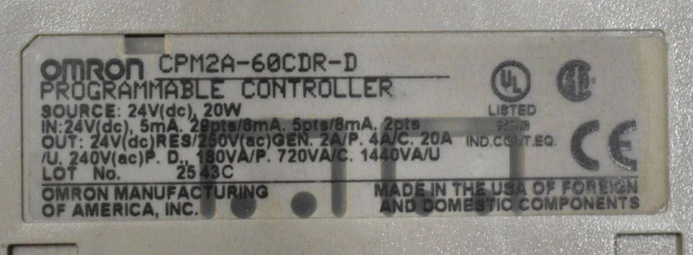 CPM2A-60CDR-D | Omron Compact PLC with 60 I/O and Relay Outputs