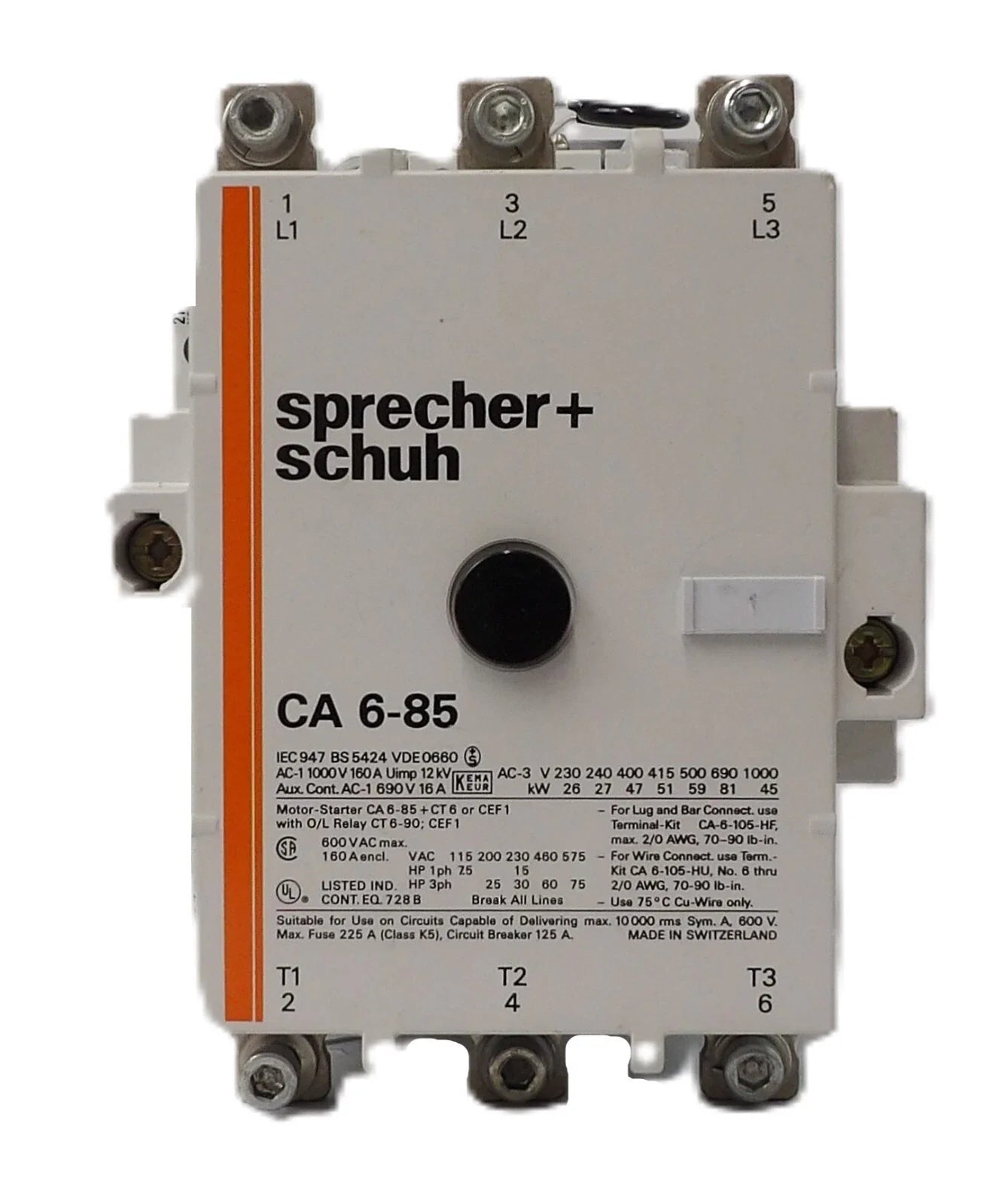 Sprecher + Schuh CA6-85 3-Pole IEC Power Contactor 160A 120VAC Coil 660VAC Max
