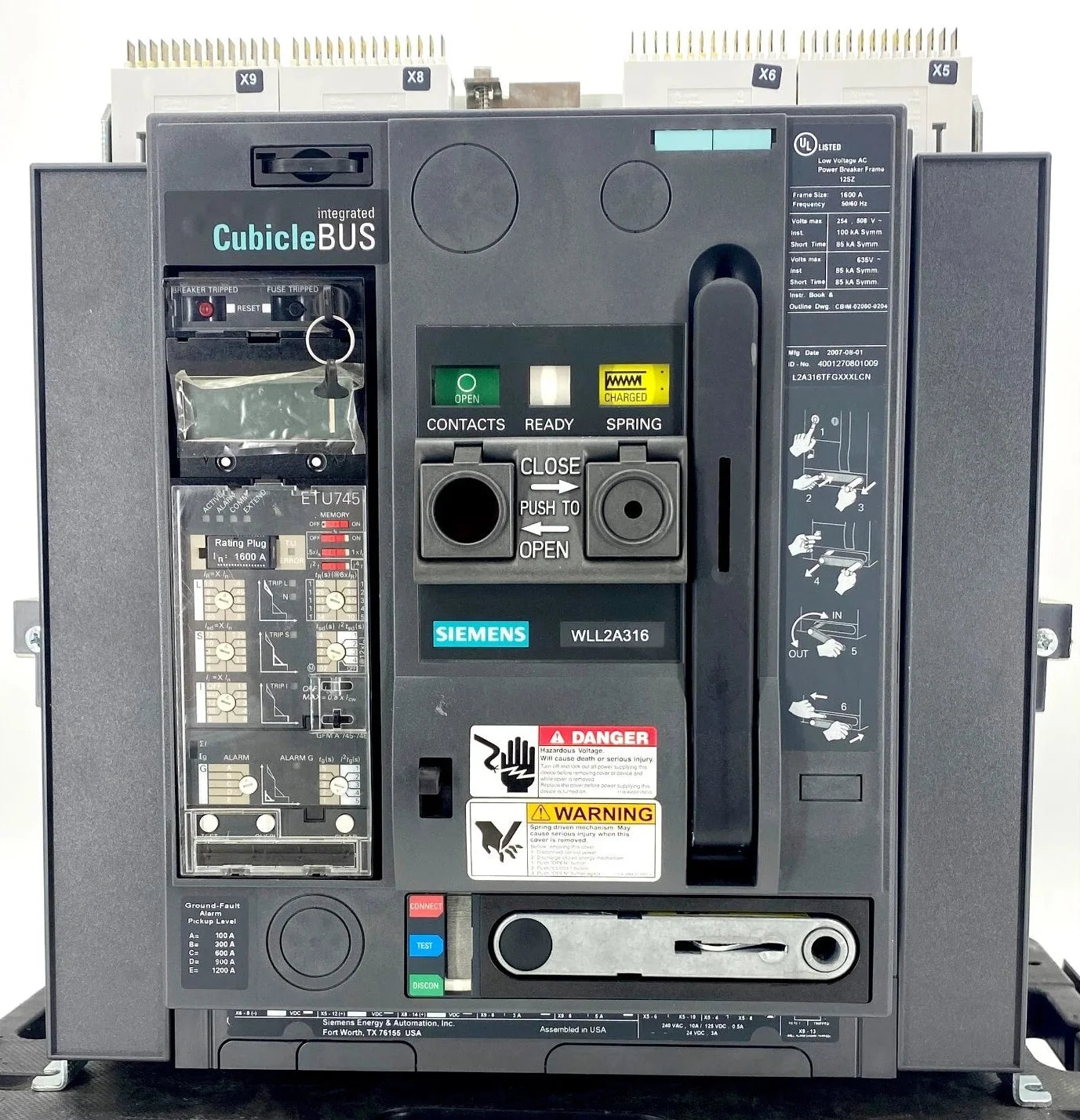 Siemens WLL2A316 1600A 3-Pole Insulated Case Circuit Breaker 100kA 600V Draw-Out