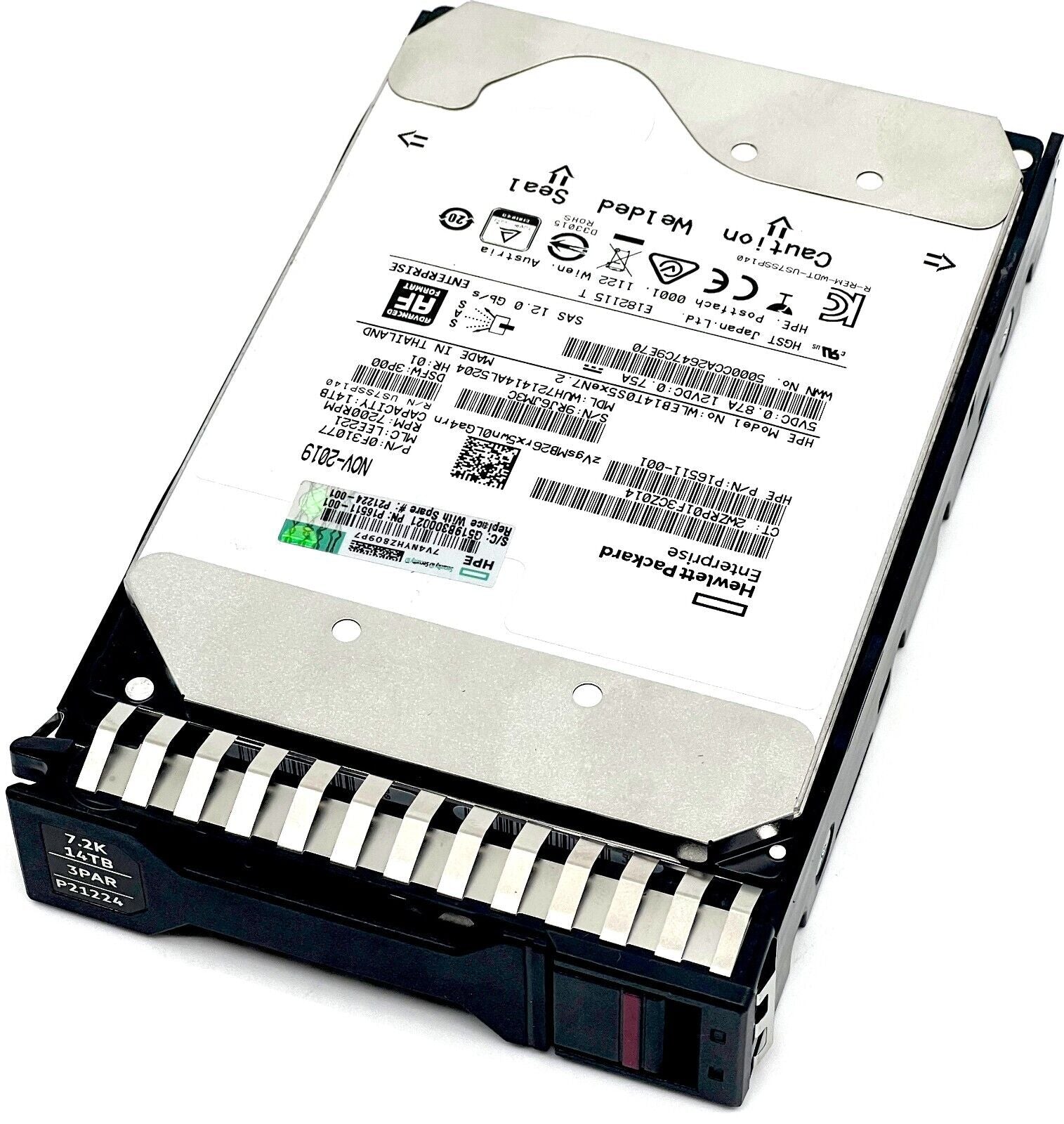 HPE 3PAR WUH721414AL5204 P21224-001 14TB 7.2K RPM SAS 12Gb/s 520 Byte Sectors 3.5in Refurbished HDD