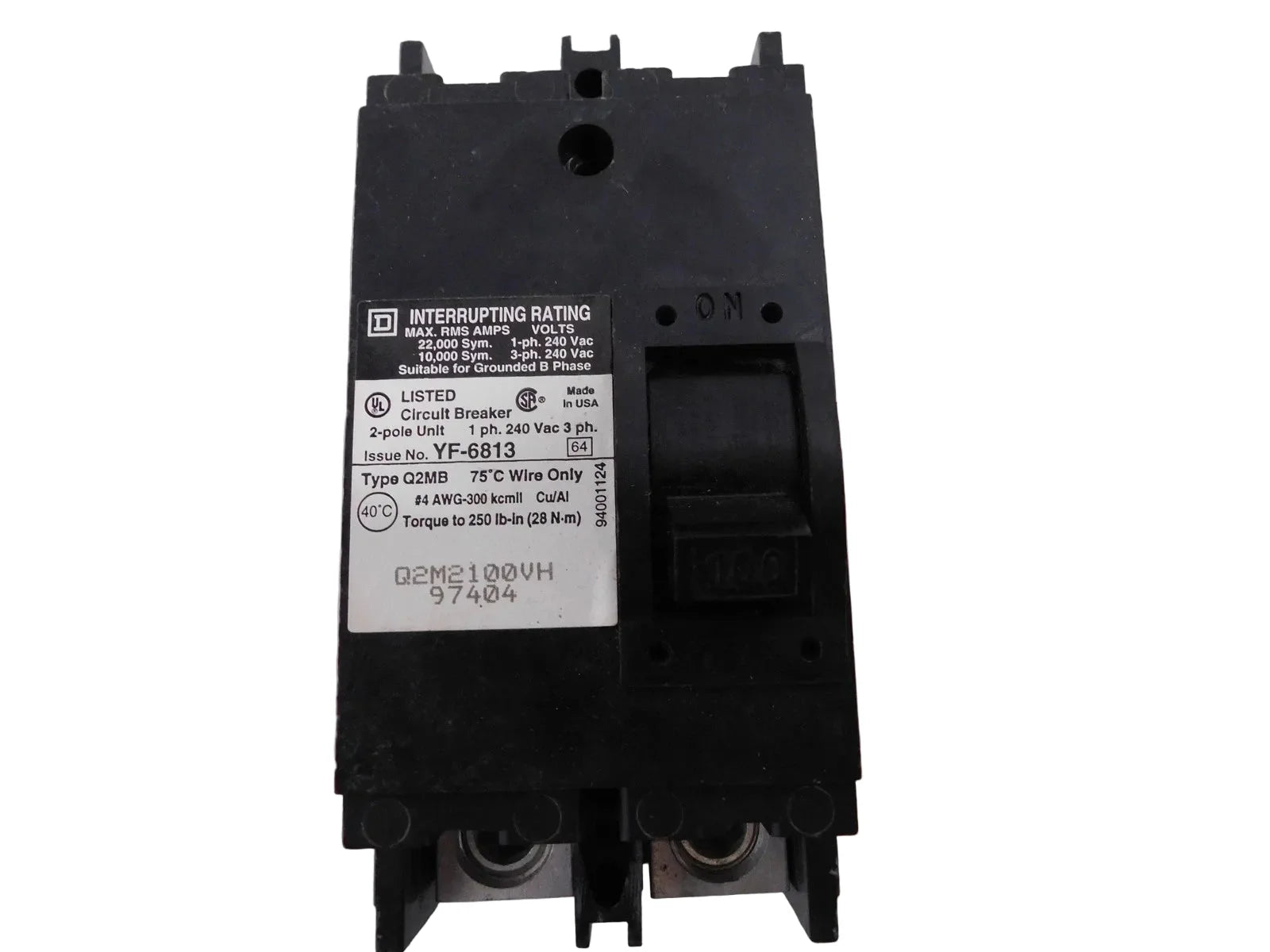 Q2M2100VH | Square D 2-Pole 100A 240VAC Molded Case Circuit Breaker