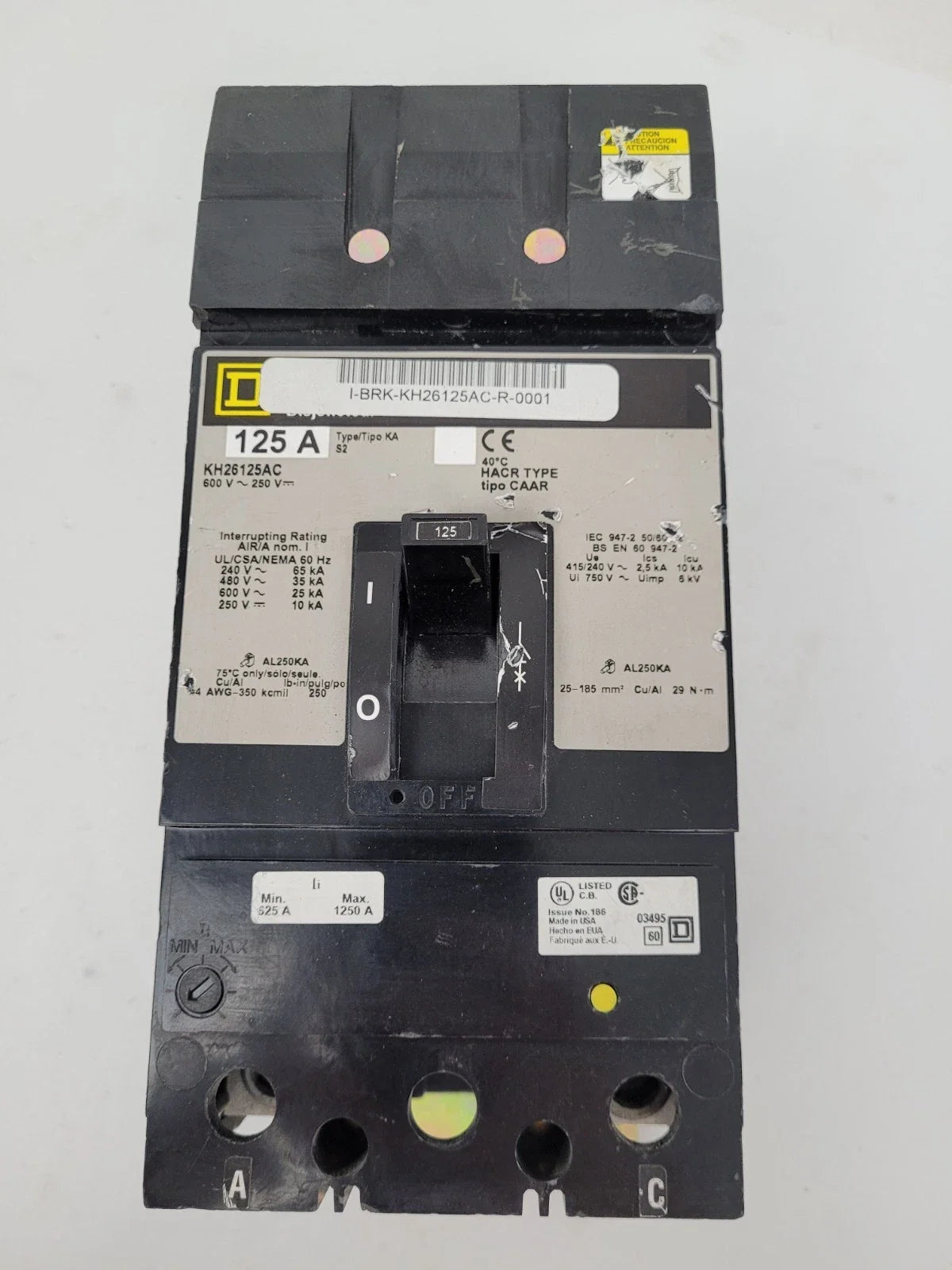 KH26125AC | Schneider Electric 125A 2-Pole Molded Case Circuit Breaker 600V
