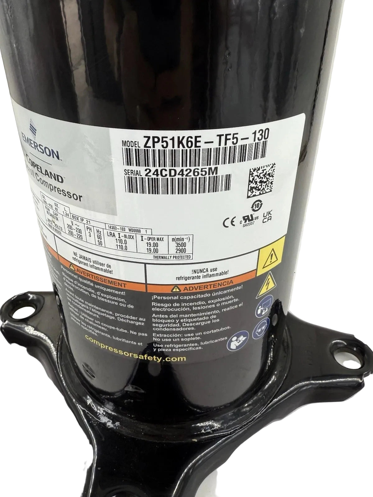 ZP51K6E-TF5-130 | Copeland Scroll Compressor 51,000 BTU R410A 208–230V 3PH
