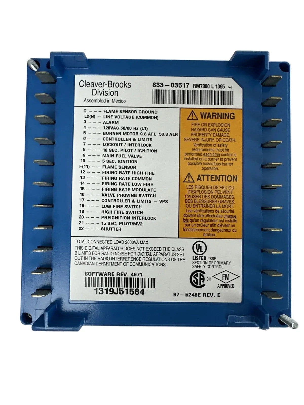 833-03517 | Cleaver-Brooks RM7800 L1095 Burner Programming Controller 120VAC