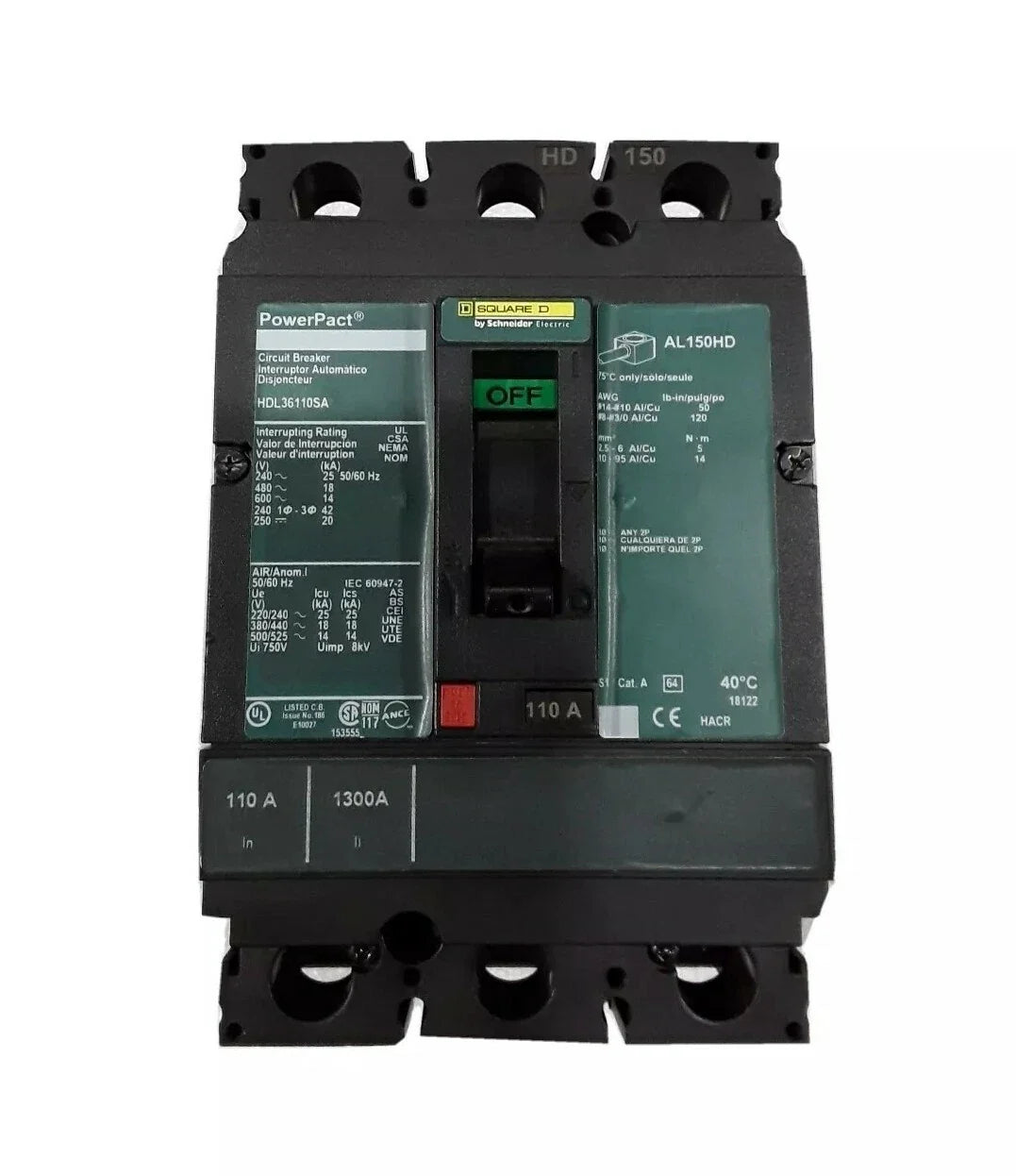 HDL36110SA | Schneider Electric 110A 3-Pole Molded Case Circuit Breaker 600V
