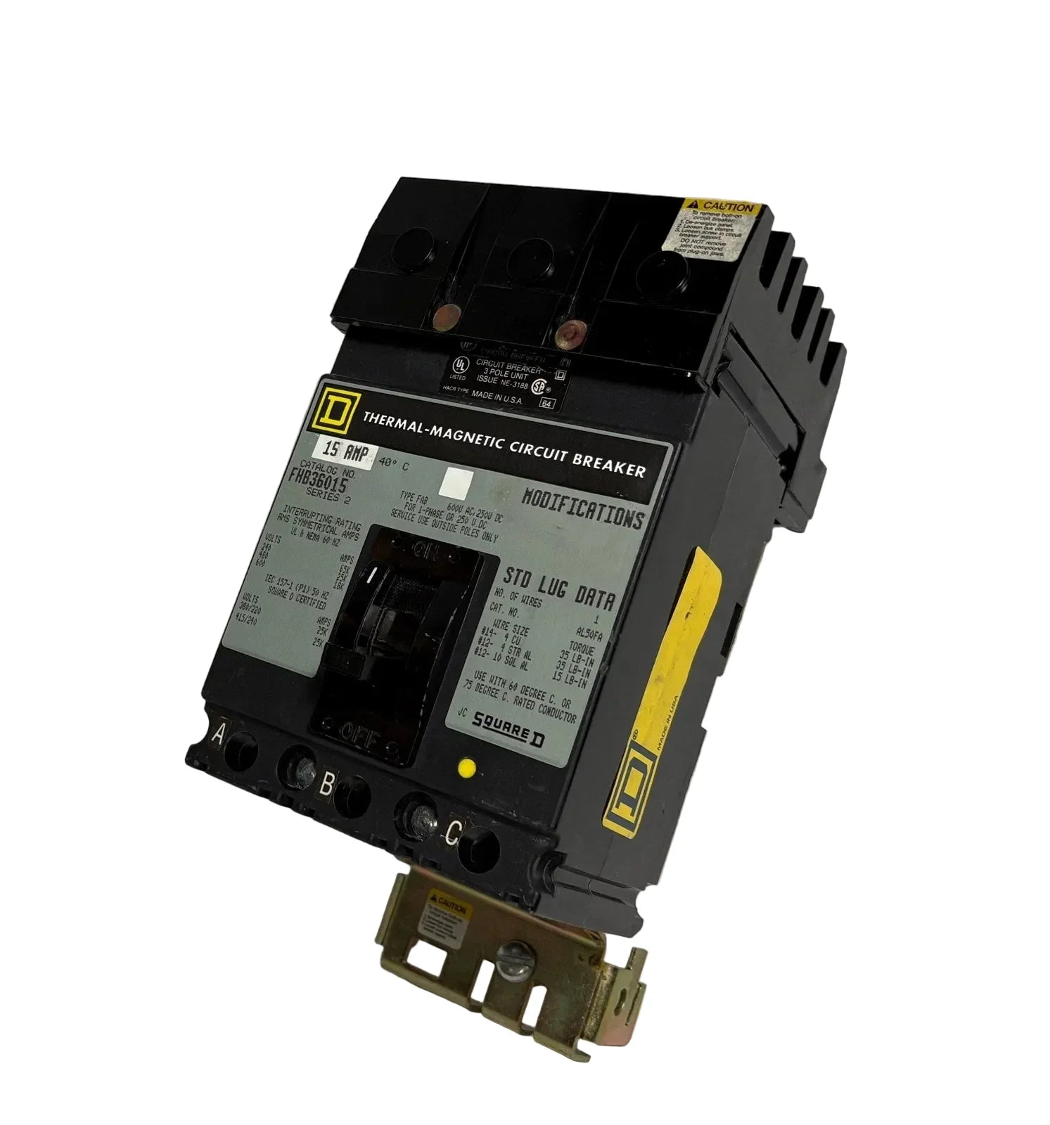 FHB36015 | Square D FH Series 15A 3-Pole 600V Molded Case Circuit Breaker
