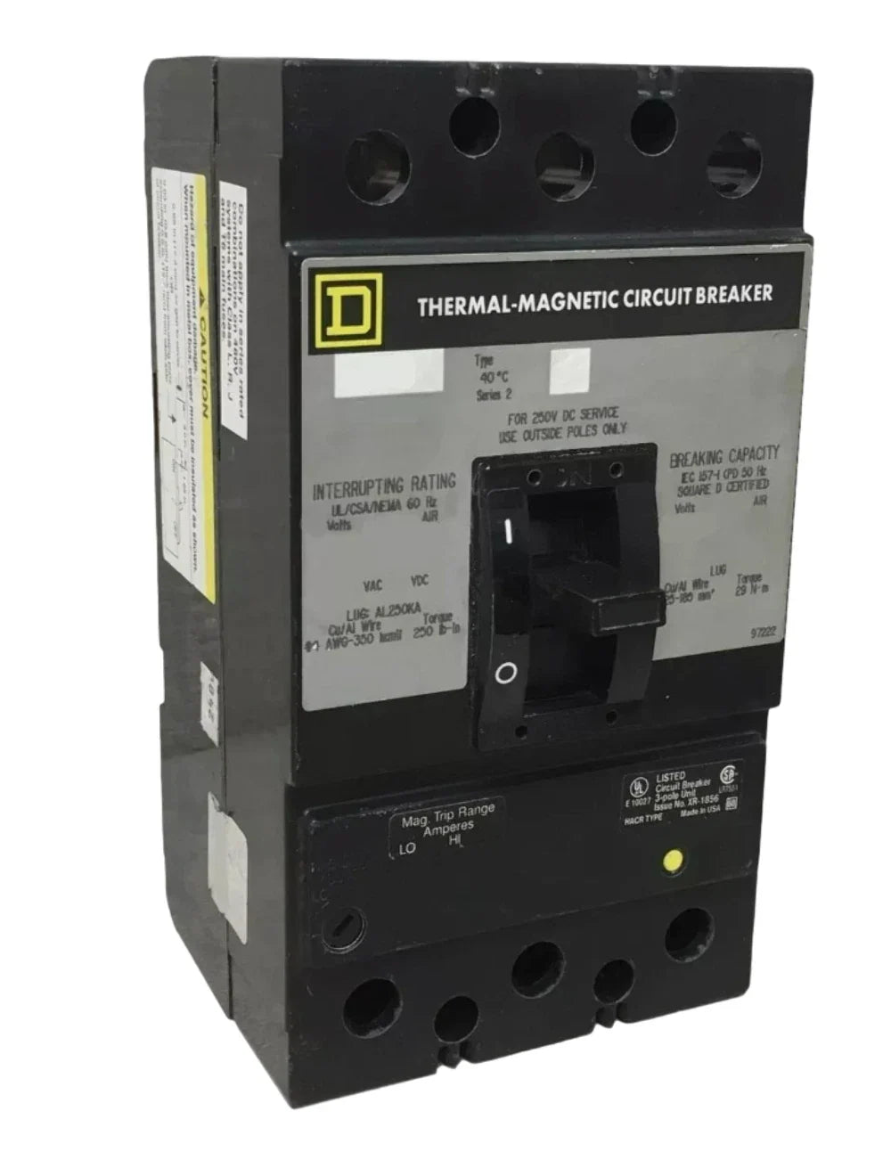 KHL3622522DC1625 | Schneider Electric Three Pole Thermal Magnetic Molded Case Circuit Breaker 225A 600V