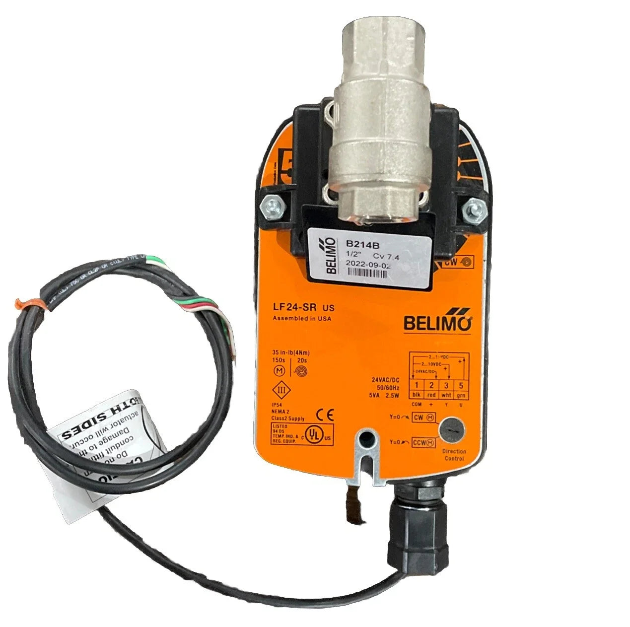 B214B+LF24-SR US | Belimo Half Inch Two Way Characterized Ball Control Valve With Spring Return Actuator