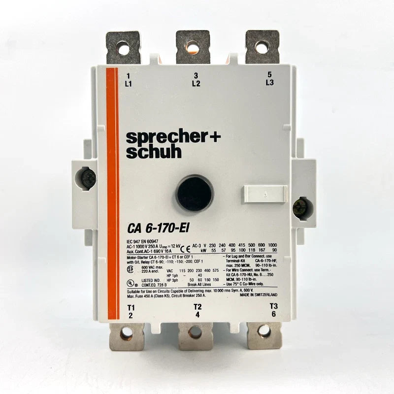 Sprecher + Schuh CA6-170-EI 3-Pole IEC Contactor 250A 220–240VAC Coil Industrial Motor Control