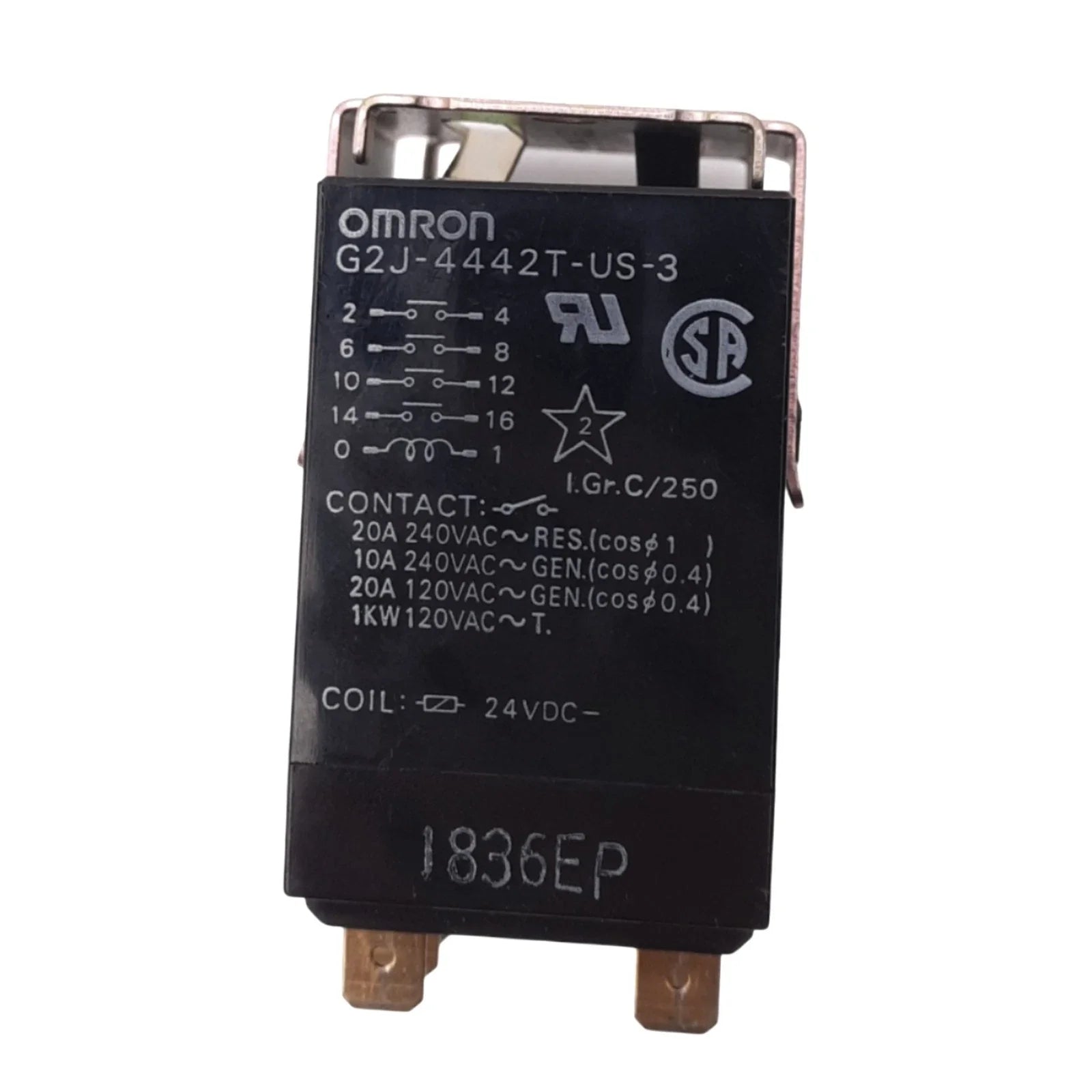 Omron G2J-4442T-US-3 Relay 24VDC Coil 20A 120VAC General Purpose Power Relay