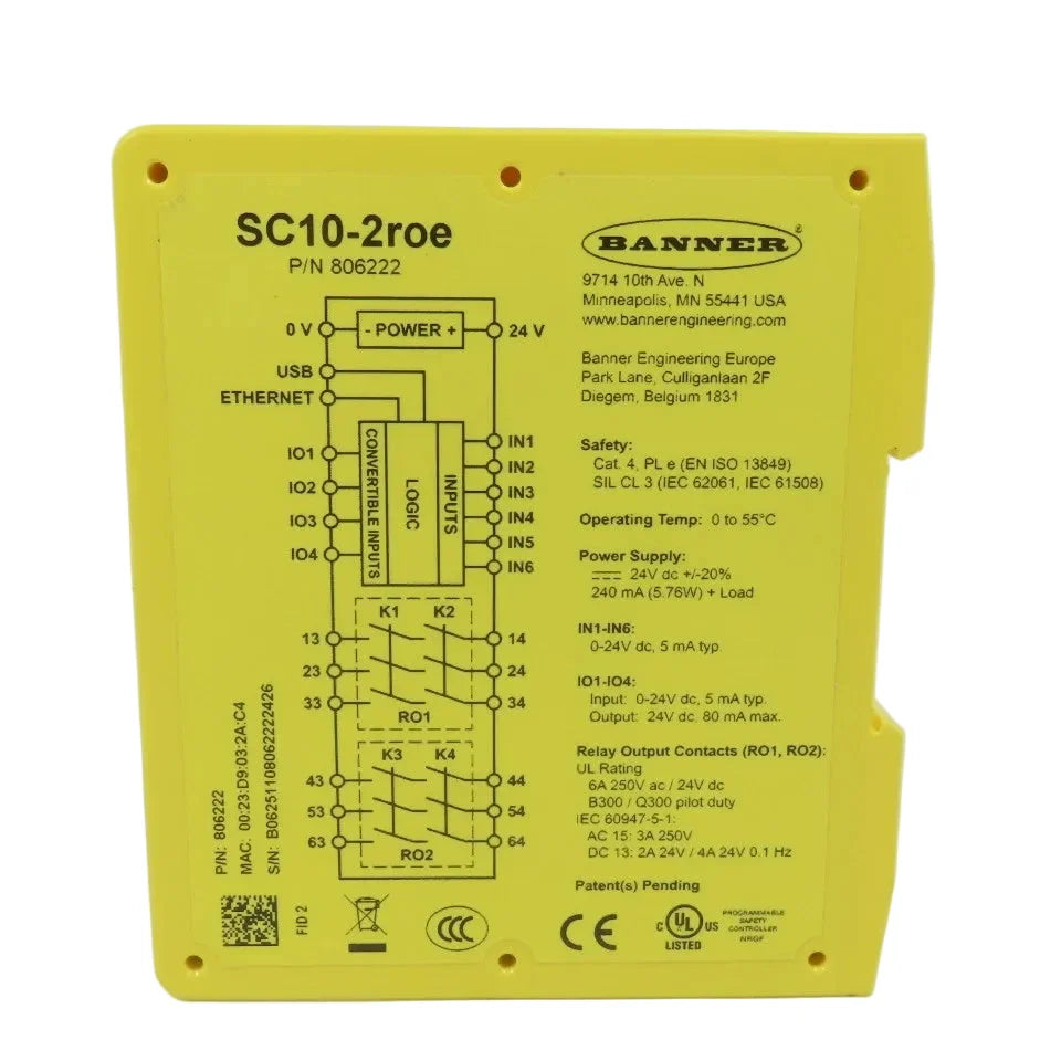 SC10-2ROE | Banner Safety Controller with 10 Inputs and Dual Relay Outputs