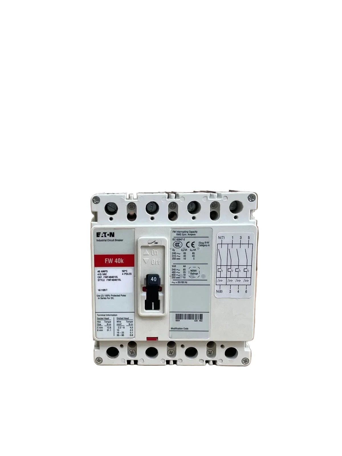 Eaton FWF40401VL 50A 4-Pole 690V F-Frame Molded Case Circuit Breaker