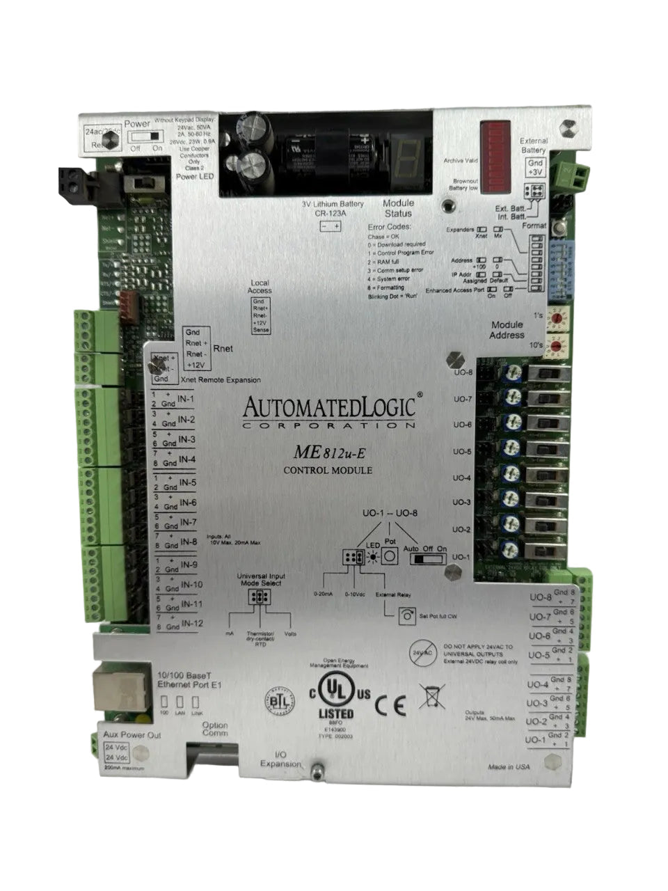 Automated Logic ME812U-E BACnet/IP Control Module Ethernet I/O Expansion 24V Output