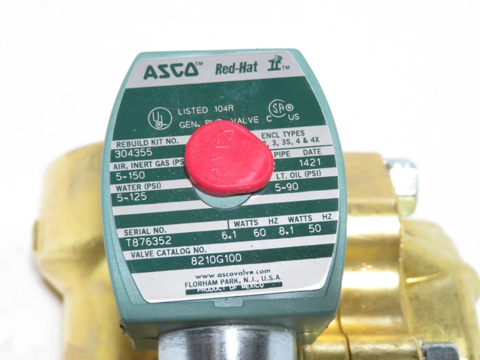 ASCO 8210G100 2-Inch Two-Way Normally Closed Pilot-Operated Brass Solenoid Valve 24 VDC