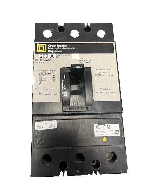 KAL26200WBB | Square D 2-Pole 200A KAL Series Molded Case Circuit Breaker 600VAC