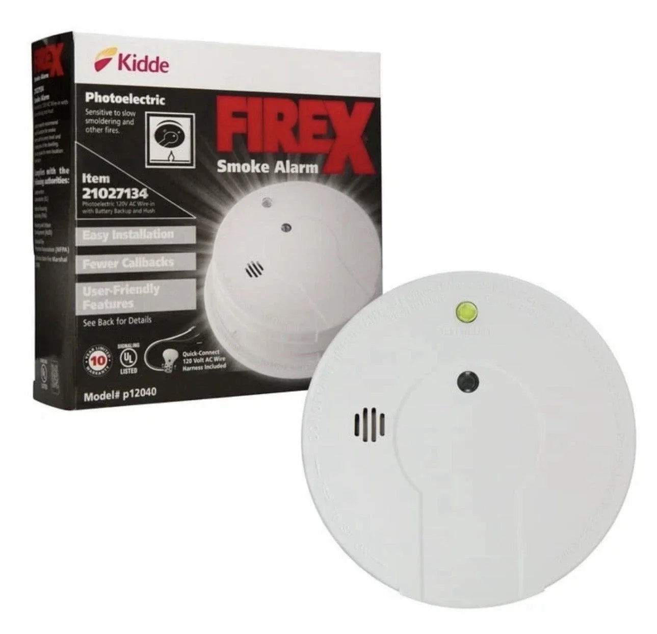 Kidde P12040 Firex Hardwired Photoelectric Smoke Alarm with Hush™ and Battery Backup