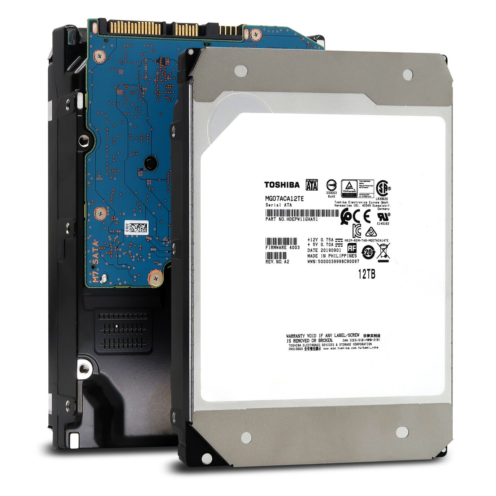 Toshiba MG07 MG07ACA12TE HDEPW11GHA51 12TB 7.2K RPM SATA 6Gb/s 512e 3.5in Recertified Hard Drive