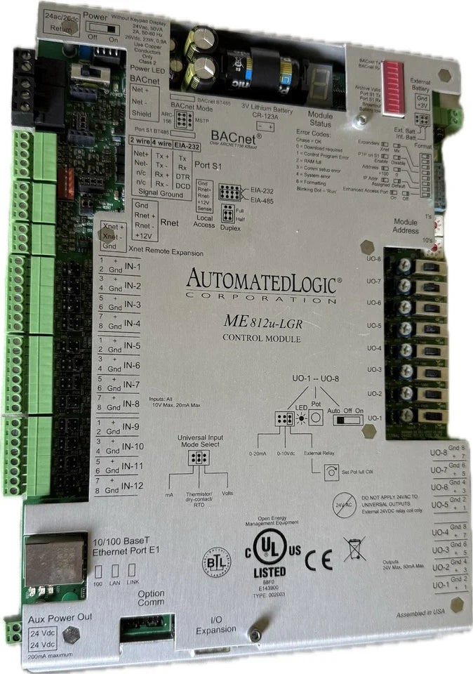 Automated Logic ME812U-LGR BACnet Programmable Controller 12 Inputs 8 Outputs Ethernet