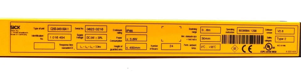 C20S-045103A11 | SICK Type 2 Safety Light Curtain Sender 450 MM Protective Height
