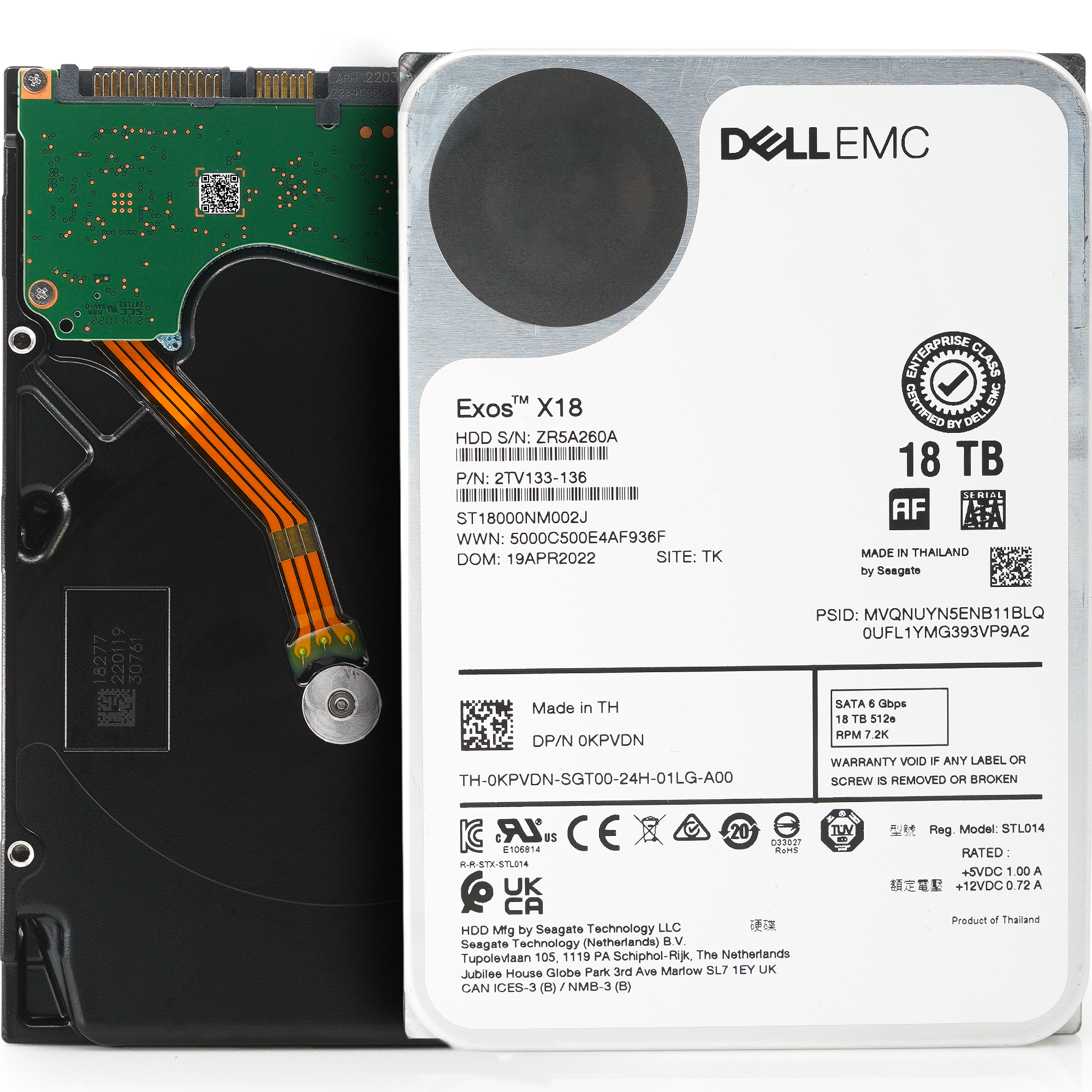 Dell Exos X18 ST18000NM002J 0KPVDN 18TB 7.2K RPM SATA 6Gb/s 512e PowerEdge Certified 3.5in Recertified Hard Drive