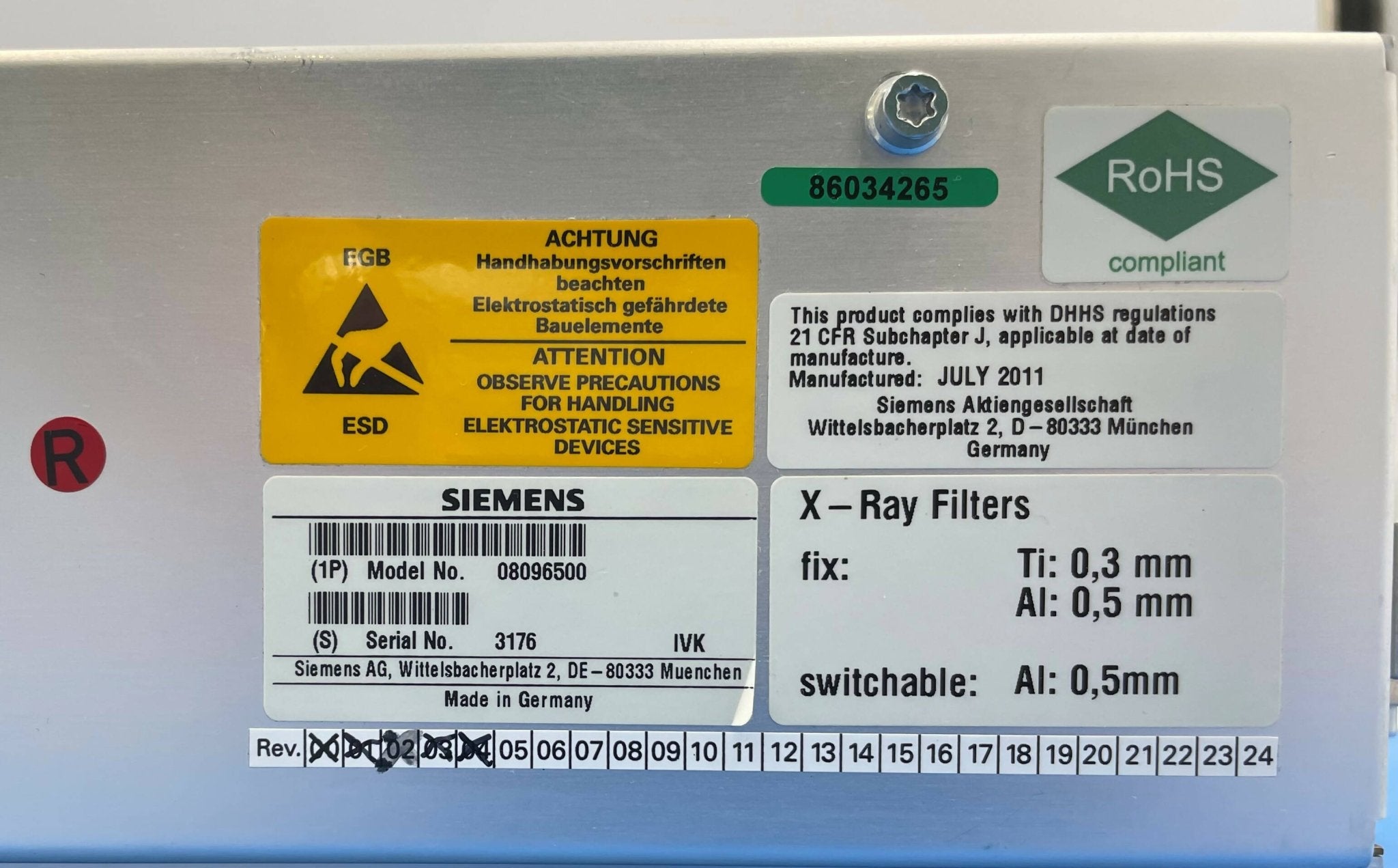 TUBE COLLIMATOR Z60 (8096500/8096617/8097540) SIEMENS