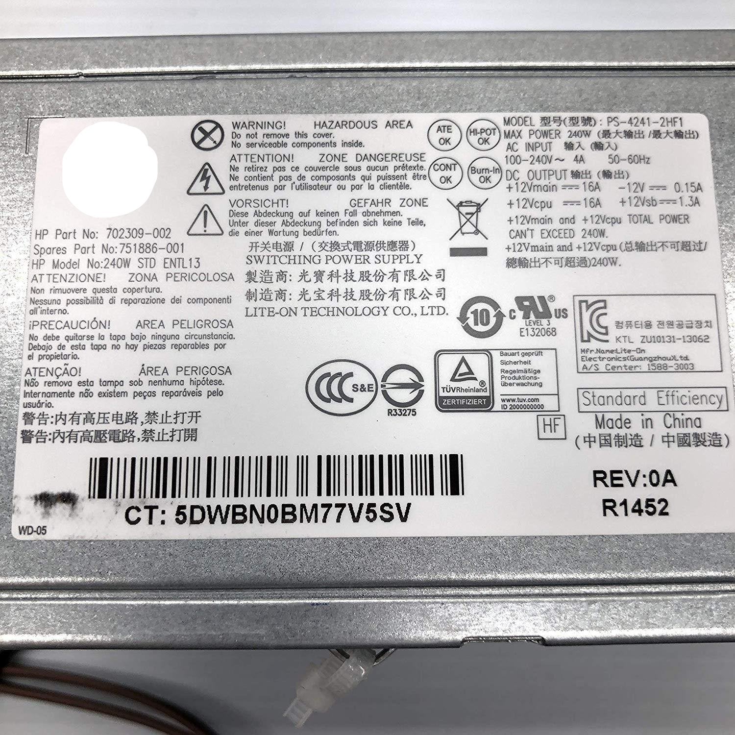 HP 751886-001 240W Power Supply For ProDesk 400 EliteDesk 800 600 G1 SFF PS-4241-2HF1 70309-002 571884 702307-FoxTI