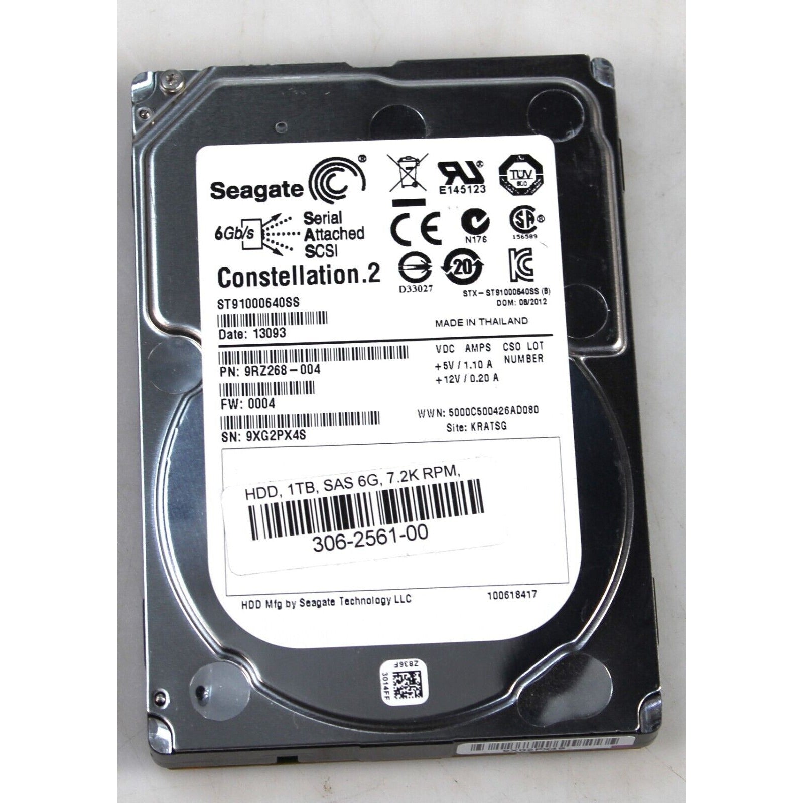 /1 TB 7.2K 2.5" SAS ST91000640SS CONSTELLATION.2 DP/N 09W5WV