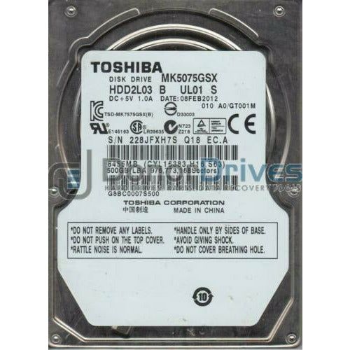 MK5075GSX, A0/GT001M, HDD2L03 B UL01 S, Toshiba 500GB SATA 2.5 Hard Drive disco - MFerraz Tecnologia
