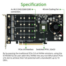 Carregar imagem no visualizador da galeria, Controladora Quad M.2 M-key NVMe Slot PCIe 3.0 x16 Bifurcation Riser Controller Card Non-RAID - MFerraz Tecnologia
