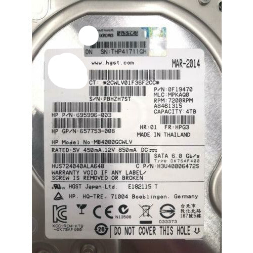Disco 694374-B21 HPE 4TB 3G SATA 7.2K RPM LFF 3.5" MIDLINE 694534-001 695996-003 - MFerraz Tecnologia
